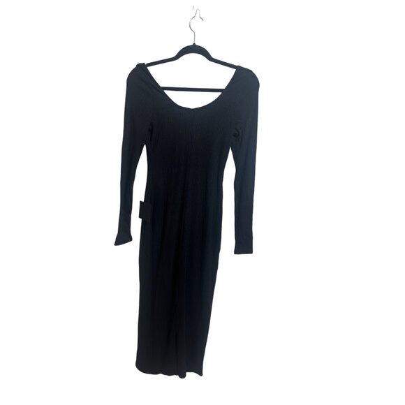 Lulus Ribbed Long Sleeve Black Midi Dress Size Medium NWT - Picture 5 of 7
